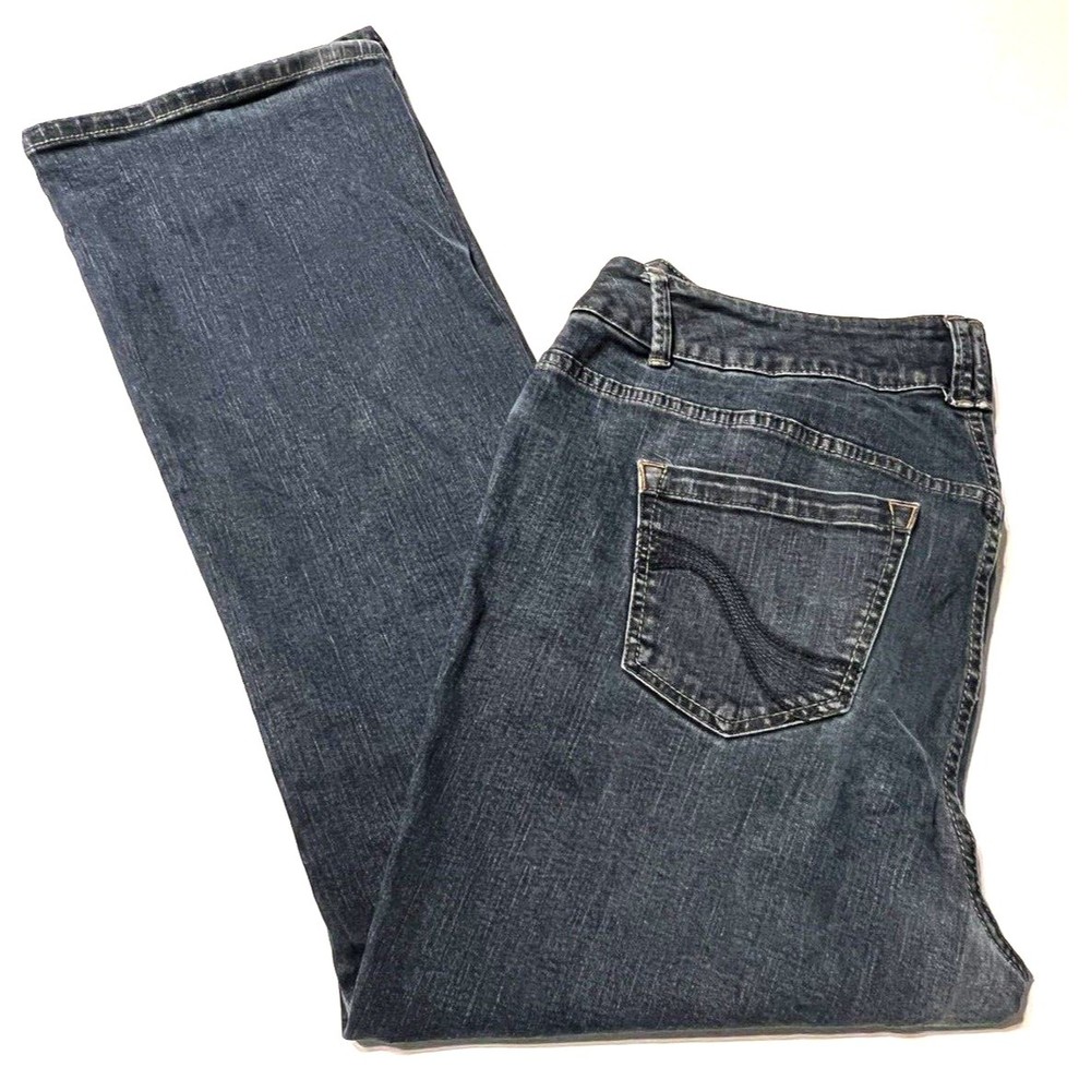 LANE BRYAN Jeans Size 18 Avg Boot Cut Stretch Dark Blue Embroidered